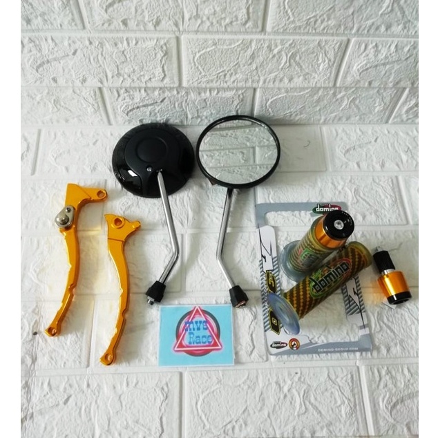 Spion Bulat Tangkai Crome + Handle Rem Variasi Cnc + Handgrip Carbon + Jalu Stang Cnc = Fazzio 125, 