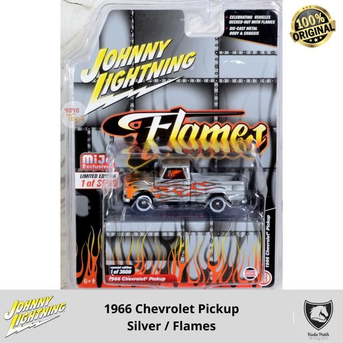 Johnny Lightning 1/64 1966 Chevrolet Pickup Silver / Flames By Eastern