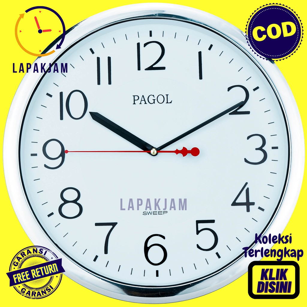 Jam Dinding Quartz Dekorasi Rumah Chrome Unik Besar Pagol PGWS 33 TCH Silver Chrome Keren