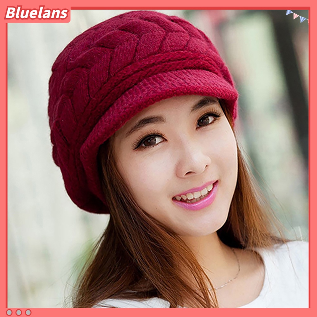 Bluelans Topi Rajut Topi Bahan Bulu Kelinci Imitasi Hangat Untuk Wanita Alat Peramal Cuaca Dingin