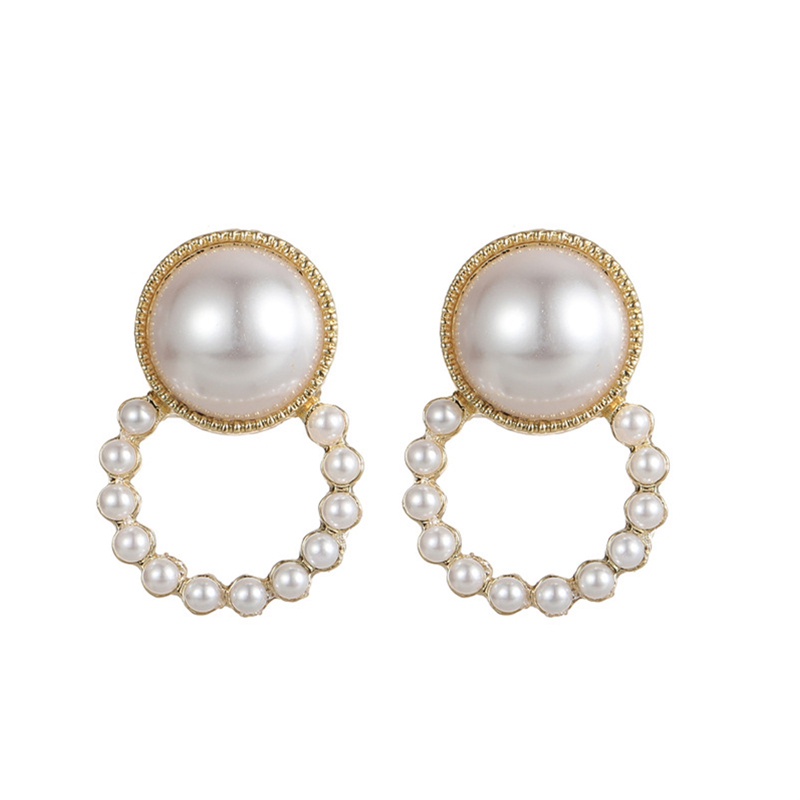 Anting Bentuk Lingkaran Aksen Mutiara Gaya Korea Untuk Wanita