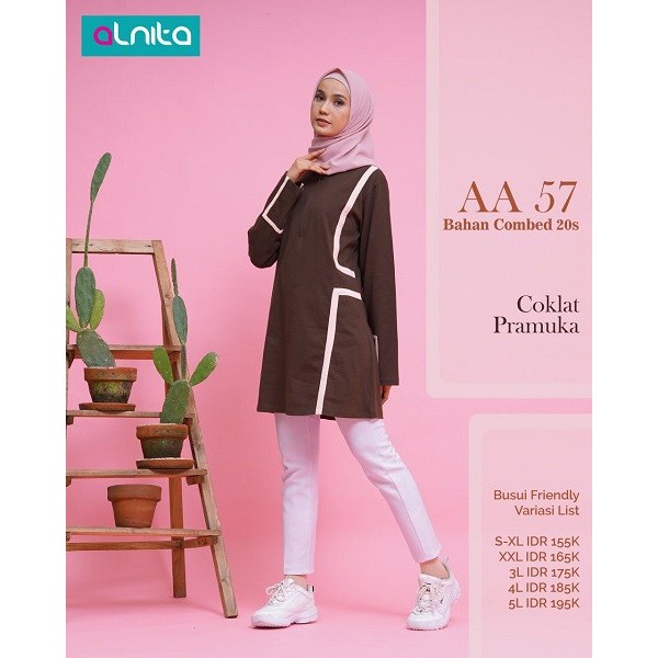ALNITA BAJU ATASAN WANITA MUSLIMAH BUSUI TERBARU COKLAT&ARMY//AA 057 S/M/L/XL