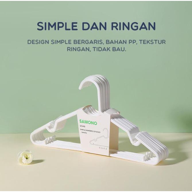 Samono Gantungan Baju ( ISI 10Pcs ) Hanger Plastik Anti Slip Simple dan Ringan Gantungan Kering dan Basah