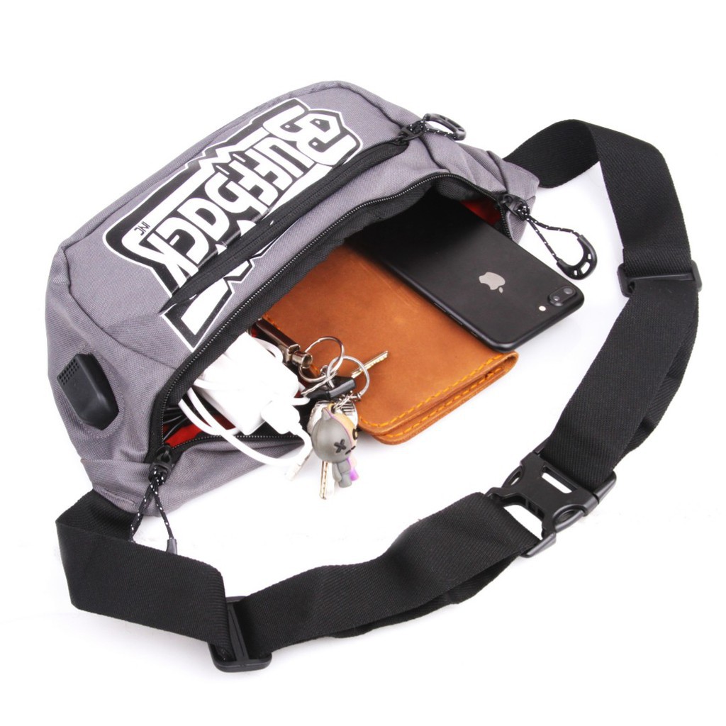 Waistbag Pria Stylish Usb Waterproof Buffback Grafiti