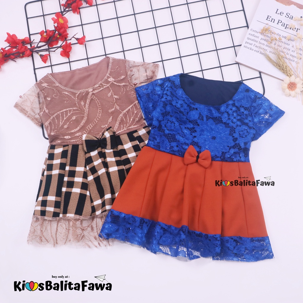 Dress Brukat Davina uk Bayi 3-12 Bulan / Dres Brokat Anak Perempuan Cewek Pakaian Model Baju Import