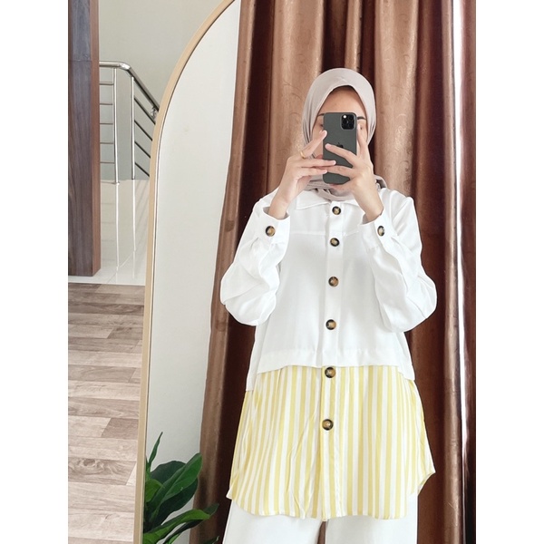 JISOO BASIC Bigsize (Ld 110 Pjg 72) - Atasan Kemeja Cobin Garis Oversize