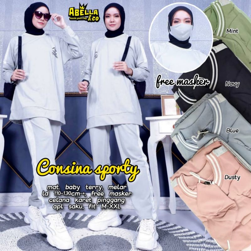 Baju Olahraga Consina Sporty Original Berlabel Abella Setelan Olahraga Wanita Muslim - Setelan Senam
