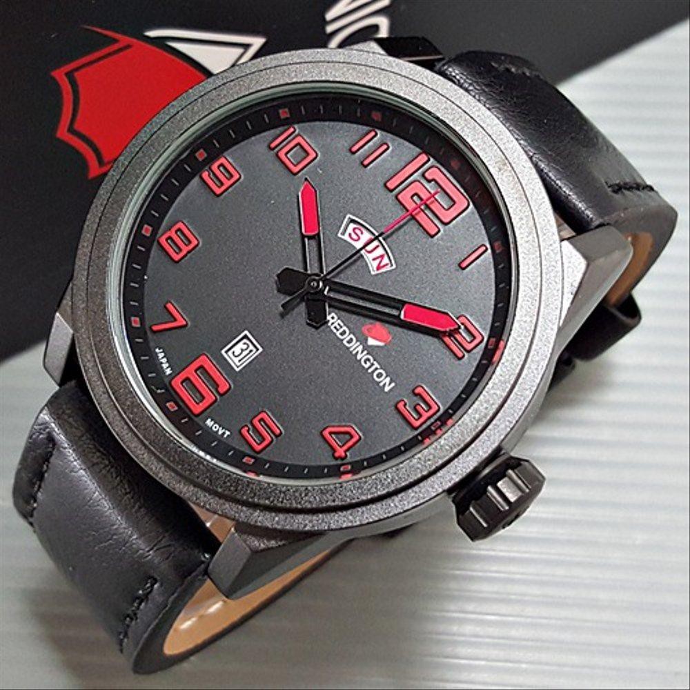Jam Tangan Pria Reddington Duty 8401 Leather Black Red Original / Arloji Cowok Ori Water Resist /