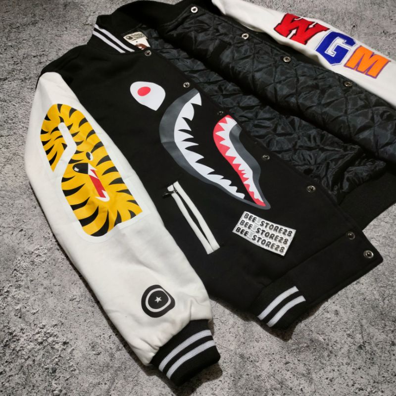 JACKET BOMBER / VARSITY BAPE SHARK BORDIR WGM FULLTAG &amp; LEBEL