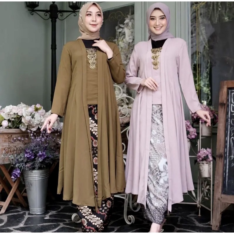 SET SANJANI KEBAYA KUTU BARU PANJANG KEBAYA MODERN KONDANGAN PESTA LEBARAN KEBAYA POLOS WARNA