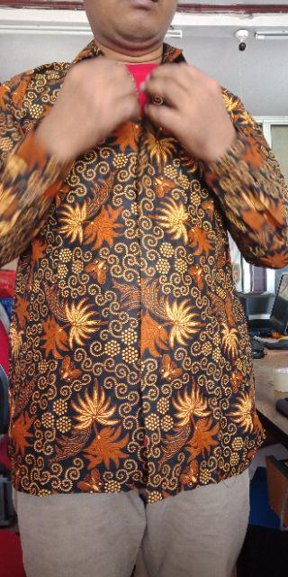 Promo Asli Baju Batik Kemeja Pria Sogan Lawasan Manuk Kembar Katun Cap Solo Baru Pria Kerja Lebaran