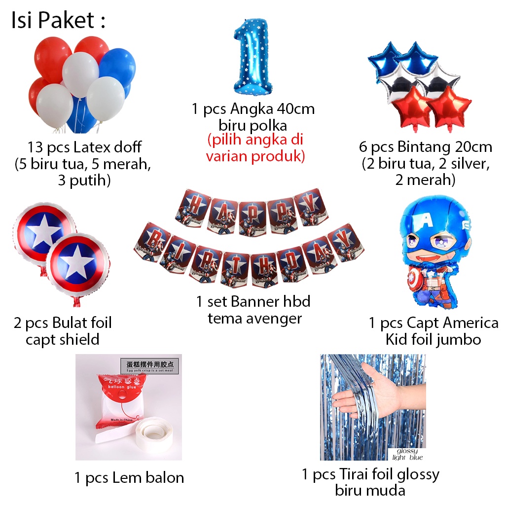 [PAKET] BIRTHDAY Set BANNER CAPT AMERICA CURTAIN Dekorasi Pesta Ulang Tahun Anak