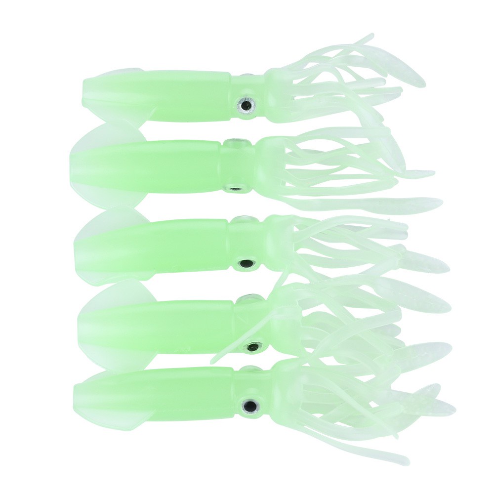 Hengjia 5pcs/Pack Umpan Pancing Soft lure Bentuk Gurita Mata 3d Luminous 10cm 8g Bahan Silikon Silicone Squid Fishing Lures Glow In The Dark For Sea Fishing