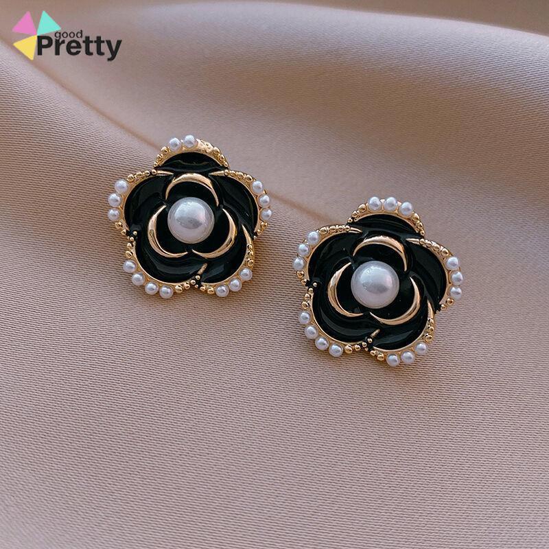 Anting Stud Silver Needle Bentuk Bunga Camellia Gaya Vintage - PD