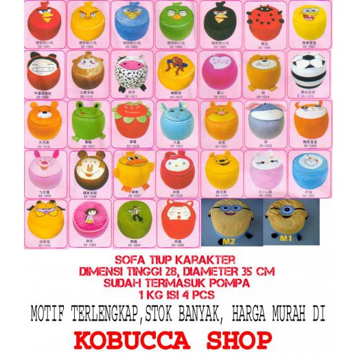 Sofa Tiup Balon Motif Karakter Lucu Unik Percantik Dekorasi Ruangan Kaman Anak Potra Putri Bahan PVC