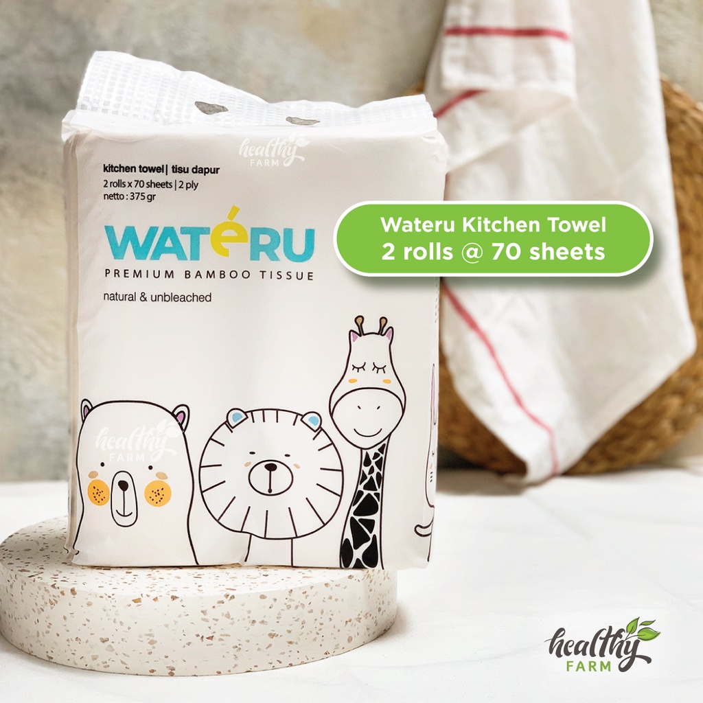Wateru Premium Bamboo Kitchen Towel / Tisu Dapur Bambu Natural (2rolls 2ply 70 sheets)
