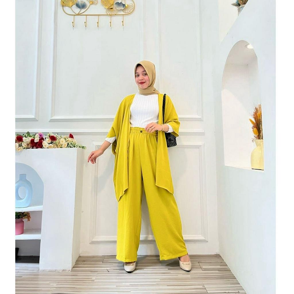 KINDA ONESET CARDI KIMONO SETELAN WANITA MUSLIMAH AIRFLOW CRINCLE CRINCKLE PREMIUM