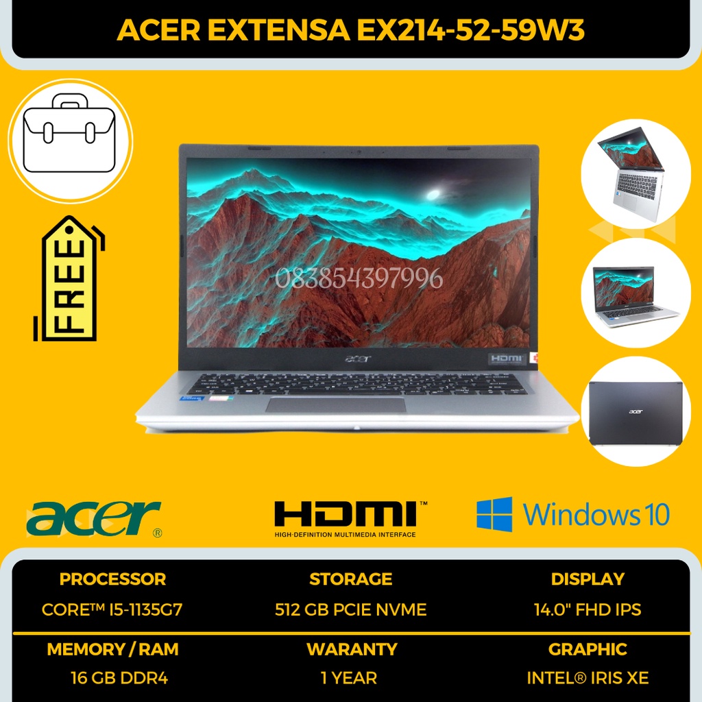 WOW MURAH LAPTOP CORE I5 GEN 11 RAM 16GB SSD 512GB - Acer Extensa EX214 52 59W3 - i5 1135G7 - 16GB -