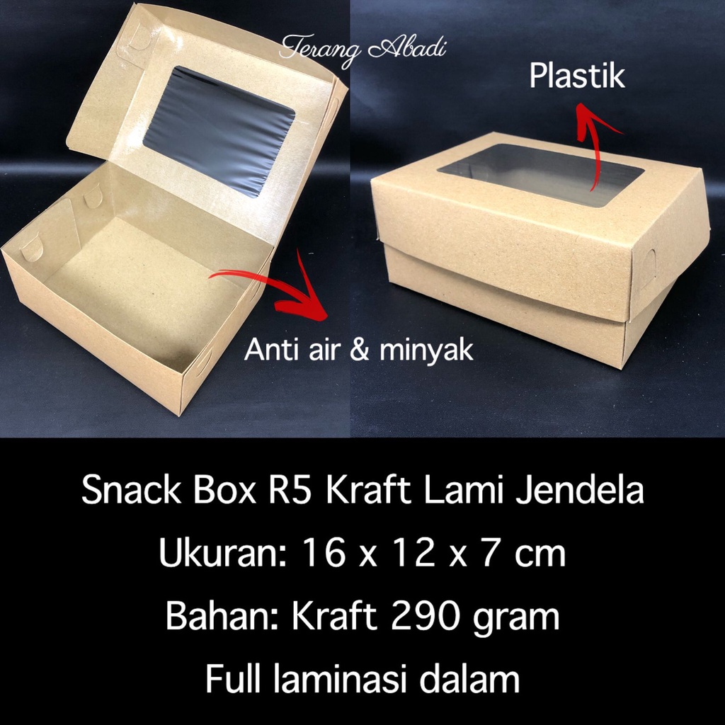 Dus Kraft 16x12x7 laminasi jendela anti minyak // dus r5 tanpa laminasi/ 14x10x7 tanpa laminasi/ dus snack/ dus bolen/ dus brownies/ dus kurma/ dus coklat/ dus soes/ snack box/ dus hajatan/ dos makanan