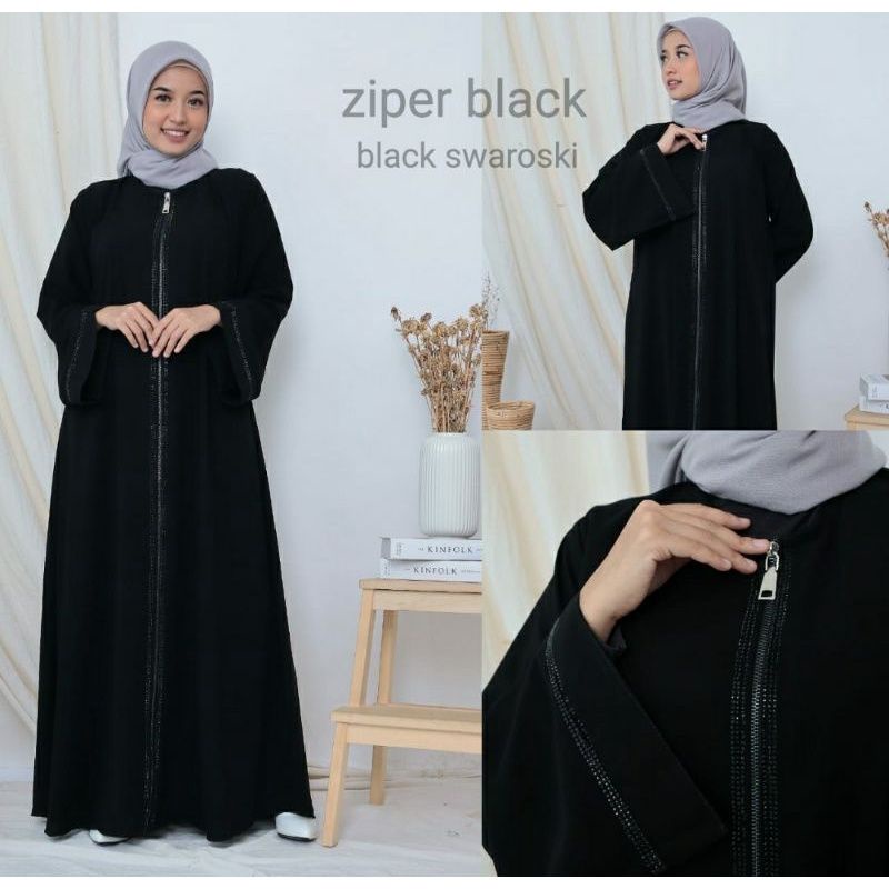 Gallery Exclusive Abaya Hitam Gamis Bordir Turkey Ziper Black