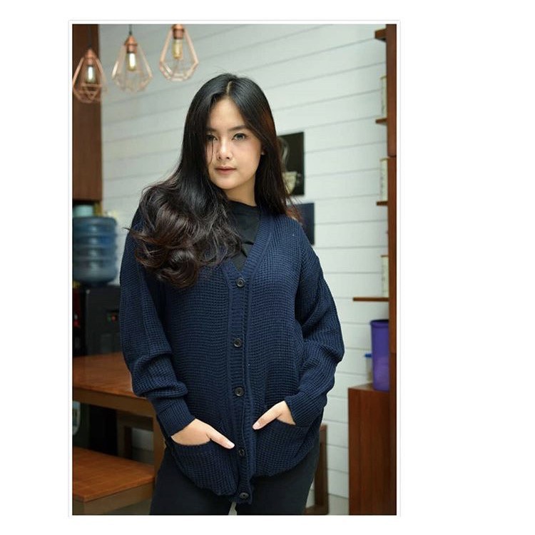 MERISSA Gardigan Cardigan Rajut Tebal Wanita Panjang Jumbo Oversize - Kardigan Cardingan Korea Polos-7