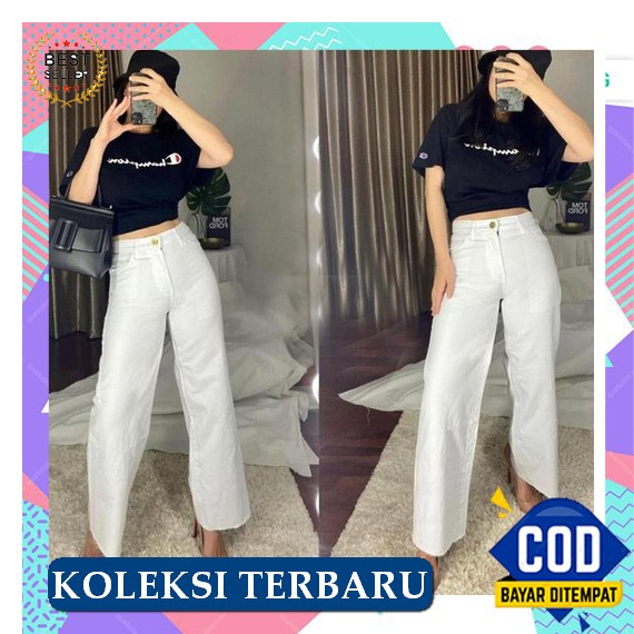 Tebal Celana Jeans Kulot Rawis Pinggang Karet Hightwaist High Wasit Kulot Jeans Jumbo Wanita Premium