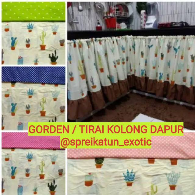 Ready stock Gorden kolong dapur | tirai hordeng kolong dapur motif arizona kaktus