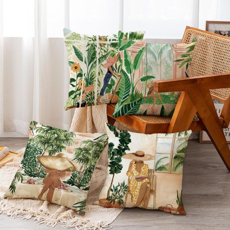 SARUNG Bantal Sofa Print 45x45 cm Linen Motif Nordic Scandinavian Botanical Garden Grabandgift