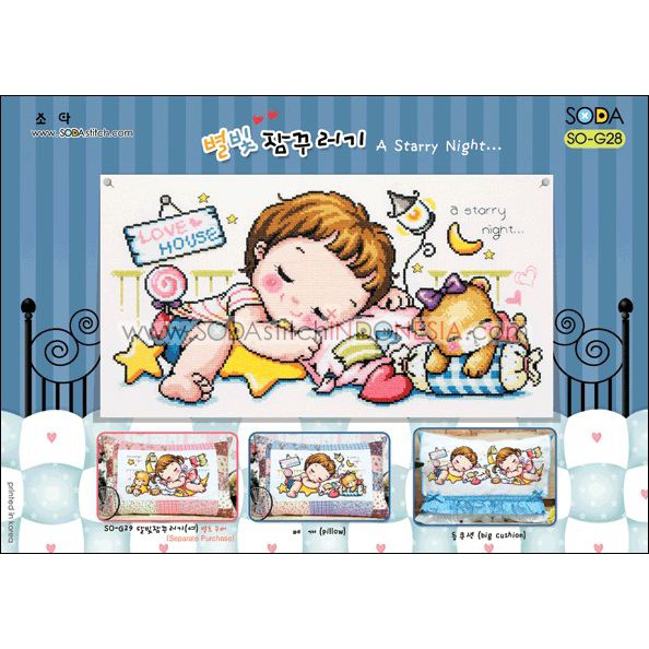 Paket DIY Craft Sulam Kristik Strimin Cross Stitch Sodastitch SO-G28 - A Starry Night Baby Boy