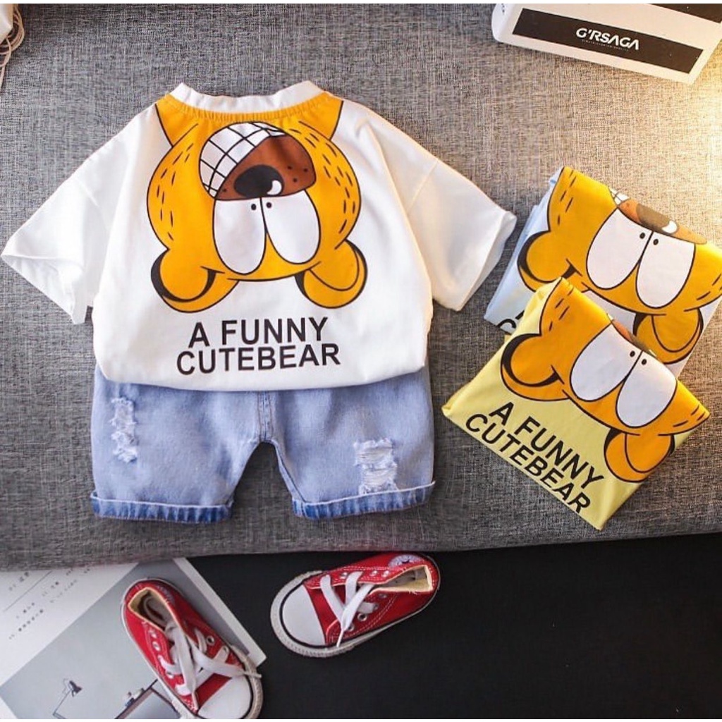 PROMO-SETELAN PAKAIAN BAJU CELANA JEANS BAYI ANAK (UNISEX) MOTIF CUTE BEAR GARFIELD USIA 6 BULAN-5 TAHUN BAHAN KATUN LEMBUT TERBARU TERMURAH/ SETELAN PAKAIAN BAJU CELANA JEANS BAYI ANAK LAKI-LAKI/ SETELAN PAKAIAN BAJU CELANA JEANS BAYI ANAK PEREMPUAN