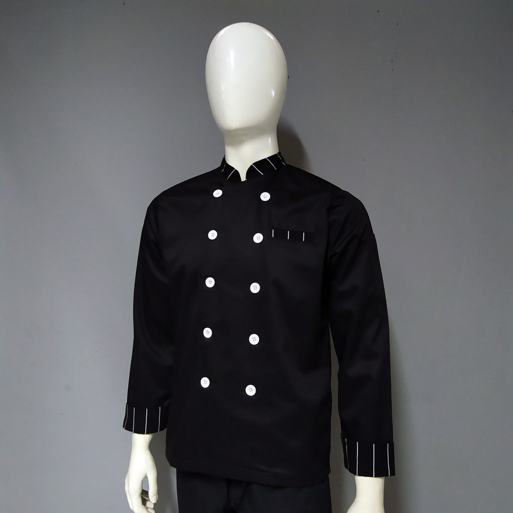 Chef Wear Baju Koki LS Hitam STRIPE Bbk