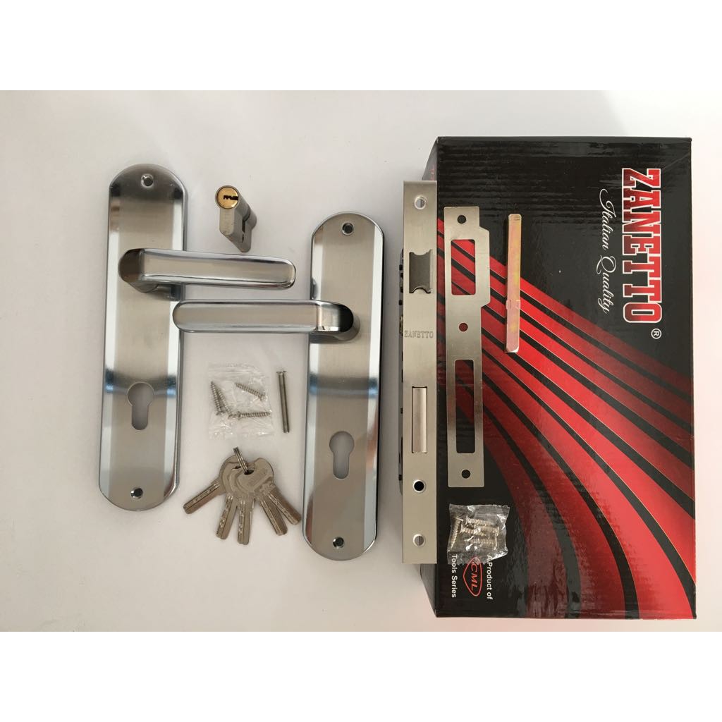 HANDLE / GAGANG PINTU BENTUK MINIMALIS BULAT 9006 KOMPLIT