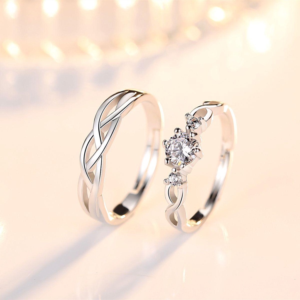 Lily 2PCS Cincin Zirkon Fashion Hati Pertunangan Pernikahan Ukuran Yang Dapat Disesuaikan