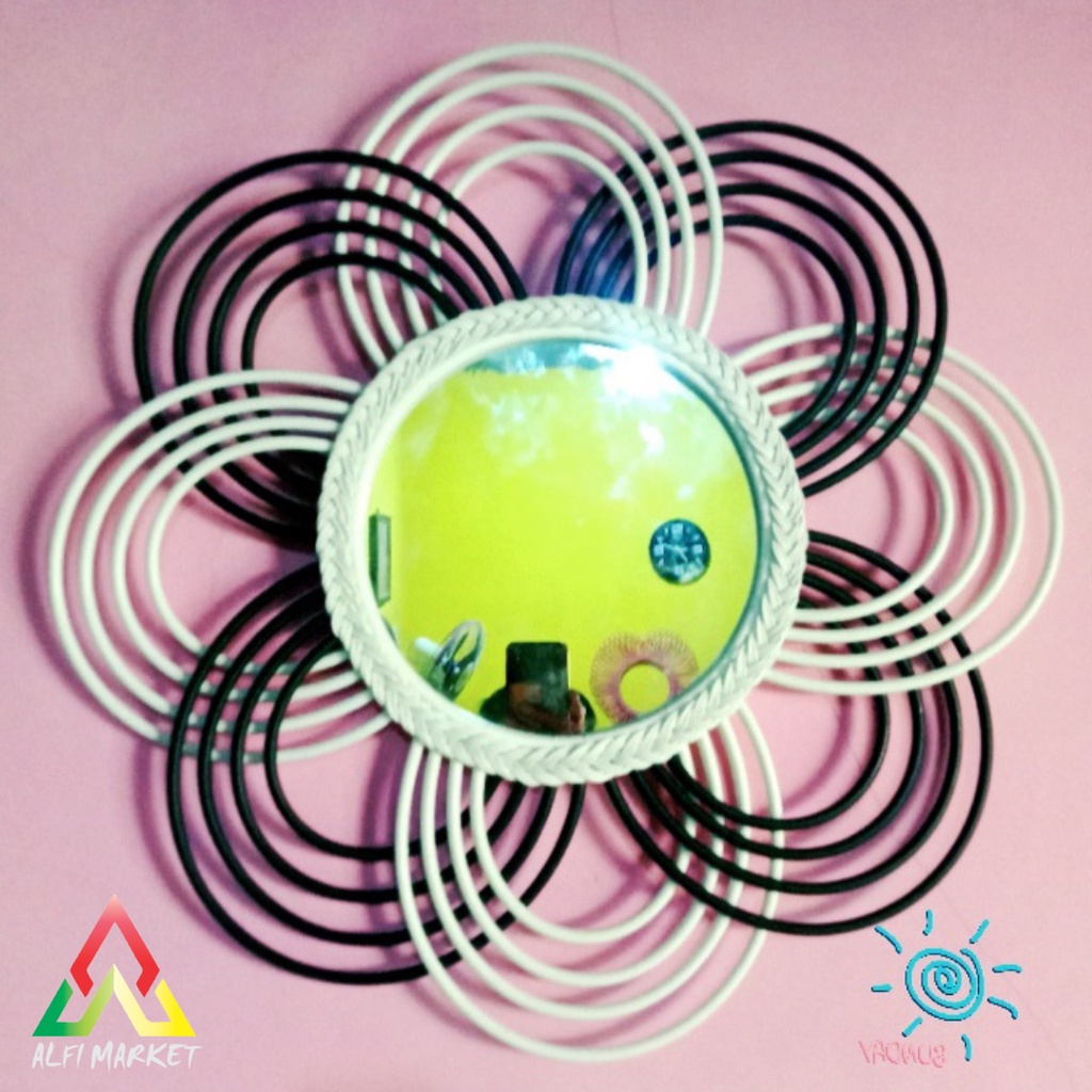 Cermin Dinding Bulat | Cermin Rotan | Aesthetic Mirror | Cermin Hias Berwarna | Hiasan Dinding | Hom