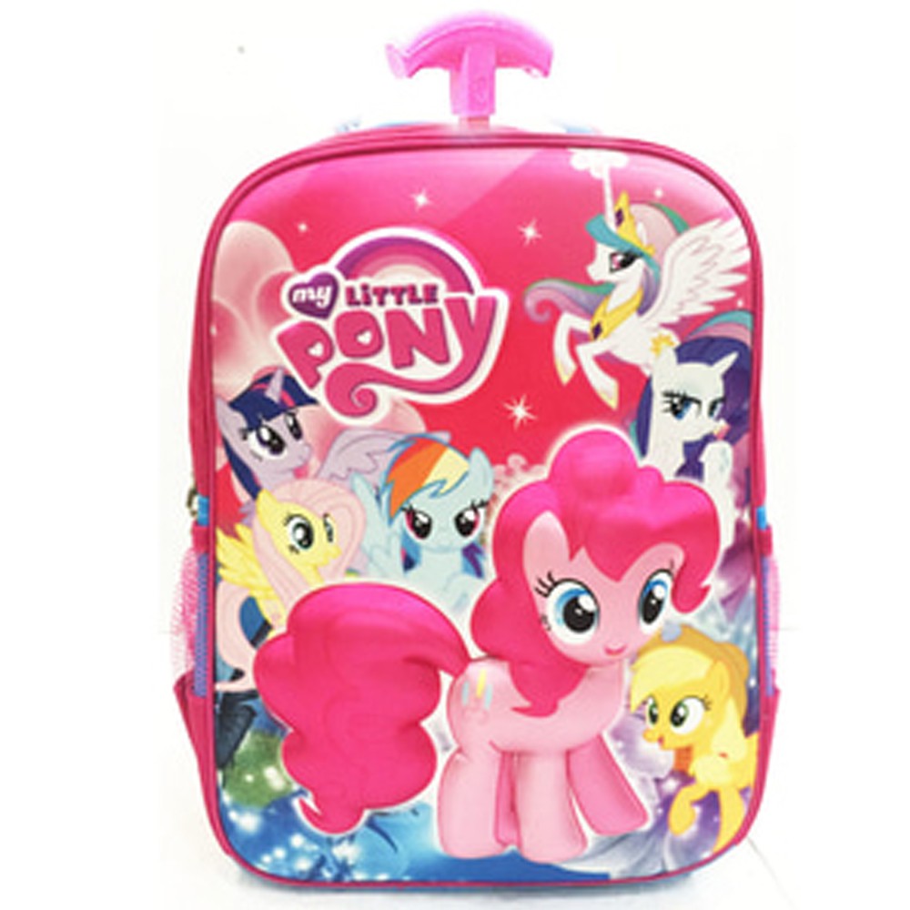 Tas Troley Sekolah Anak SD kuda pony pinke pie 3D Timbul Hard Cover S