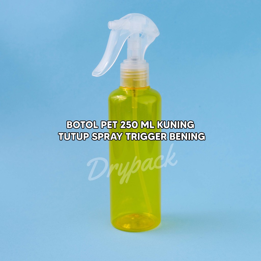 BOTOL PET 250 ML ROUND KUNING TUTUP SPRAY TRIGGER