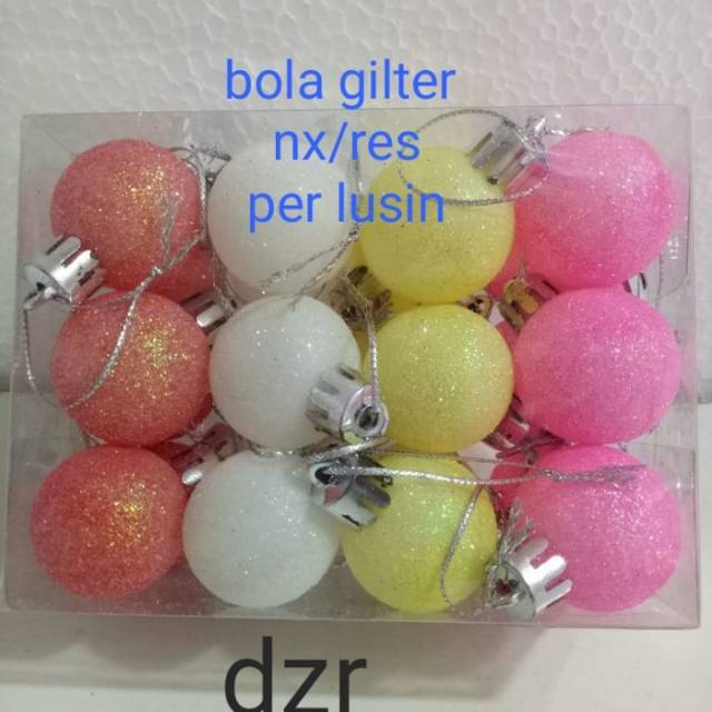 Bola gliter hiasan pohon natal DM 4cm