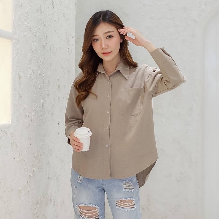 FWR - KEZI LINEN SHIRT 2321 / KEMEJA OVERSIZE LINEN WANITA / KEMEJA LENGAN PANJANG WANITA