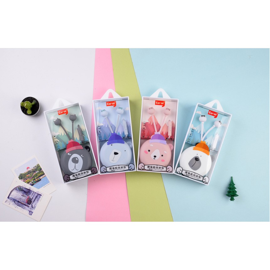 [E-156] Headset Earphone WAJAH BERUANG Lucu / Earphone + Wadah Earphone Motif Kartun WAJAH BERUANG