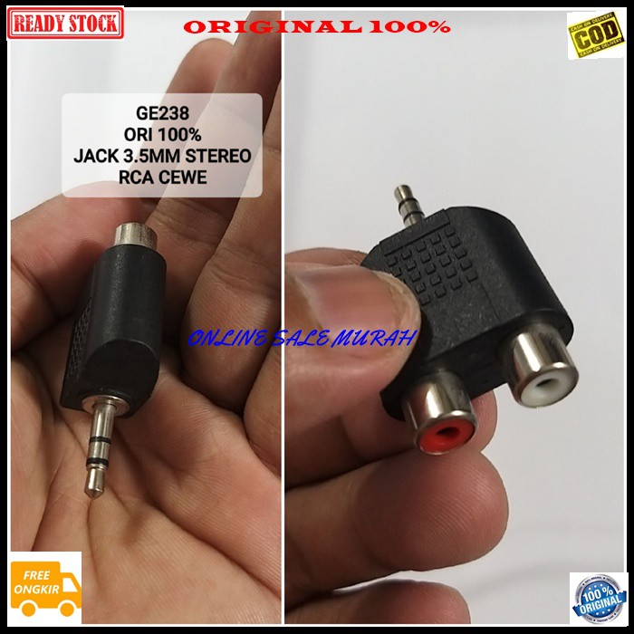 G238 Ori 100% jack 3,5 mm cowo jek rca cewe adapter konektor sambungan splitter audio sound extension penyambung suara headset headphone converter female male canon aux dvd ampli stereo original G238   JACK 3,5 MM COWO DAN RCA CEWE  BISA DIPAKAI BOLAK BAL