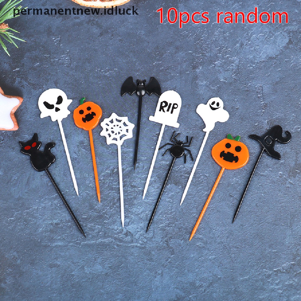 10pcs / set Tusuk Gigi Cupcake Bahan Plastik Untuk Dekorasi Halloween