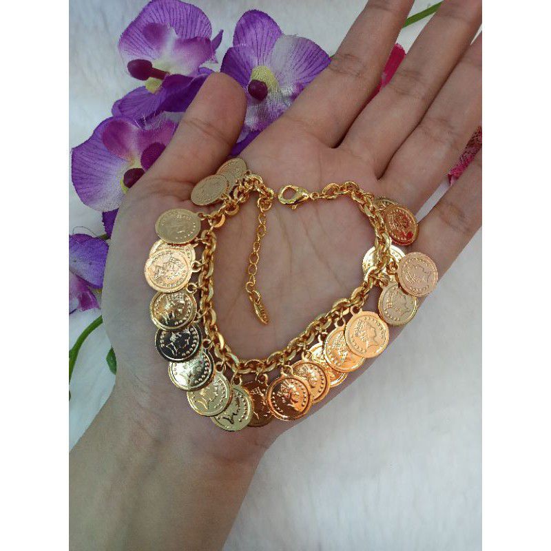 Gelang Rumbai Koin Dollar Lapis Emas 24K