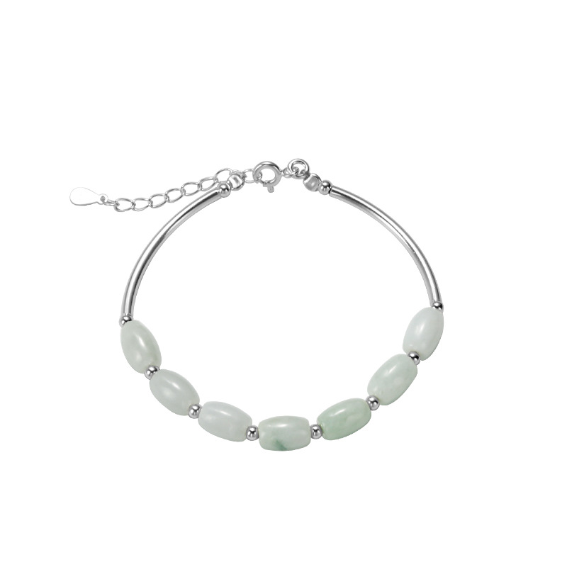 [Ready Stock]Fashion Simple S925 Sterling Silver Jade Emerald Bracelet