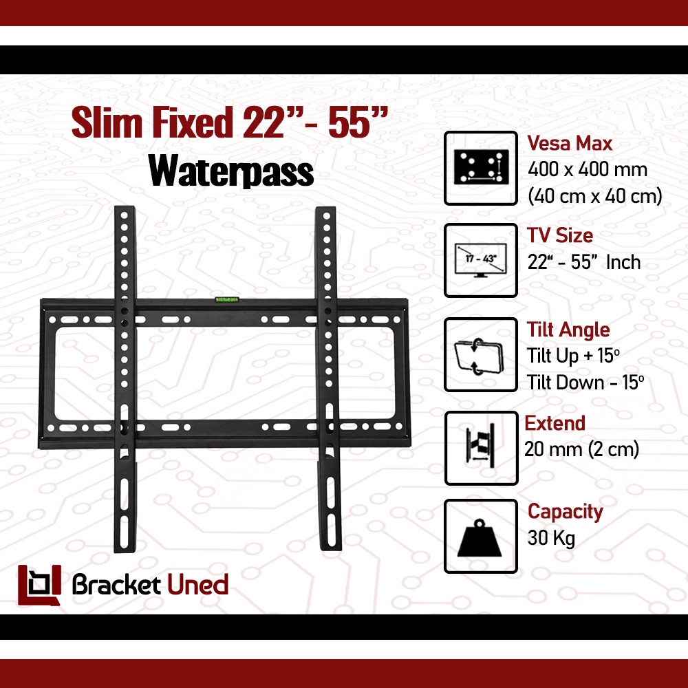 Bracket Braket Breket TV LED LCD Plasma 23 - 55 Inch Adjustable 22 - 55 Inch Slim Fixed Waterpass