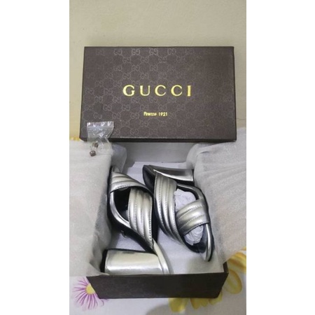 Sandal Wanita Gucci Metallic Heels Original