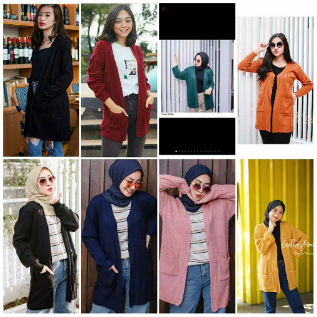 KARDIGAN BELLE/CARDI OVERSIZE RAJUT PREMIUM-Hijau army