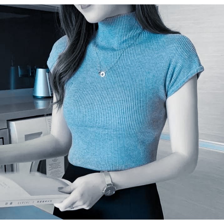 PRETTY Rajut Wanita TURTLENECK Lengan Pendek