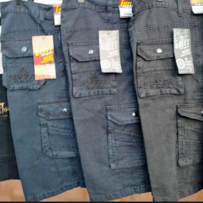 Celana Pendek Cargo Pria bahan Denim Jeans Celana Cargo gunung bahan levis bawah lutut