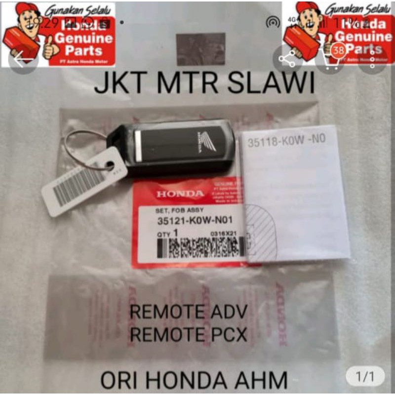 35121-K0W-N01 remote adv remote pcx ori honda ahm asli honda