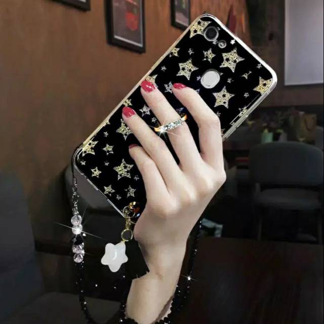 Vivo V11 / V11i, V15  - Fuze case UV star glitter + tali manik lanyard gantungan bintang